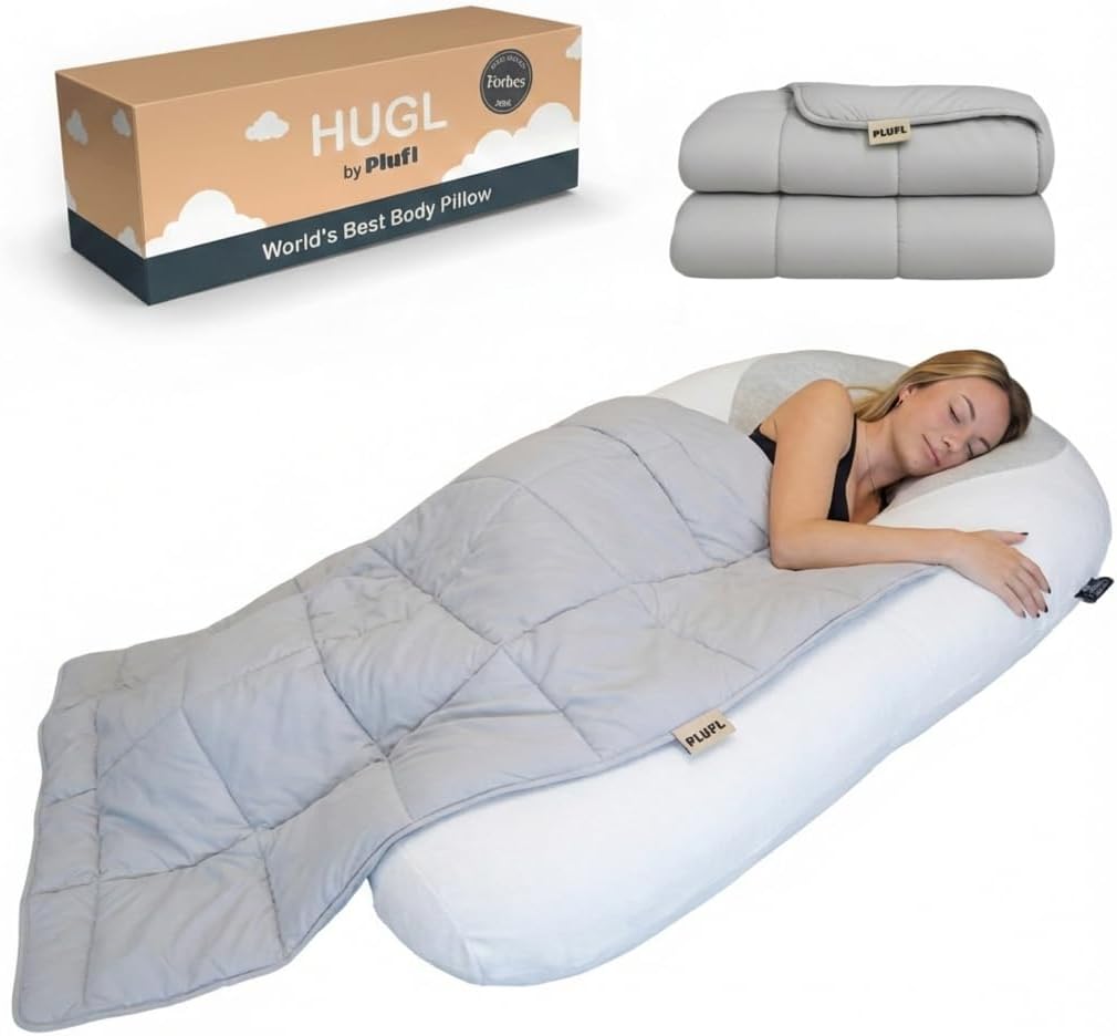 Plufl Hugl Cooling Body Pillow & Breeze Cooling Blanket Set | U-Shaped Memory Foam Pillow for Side Sleepers & Pregnancy | Lightweight…