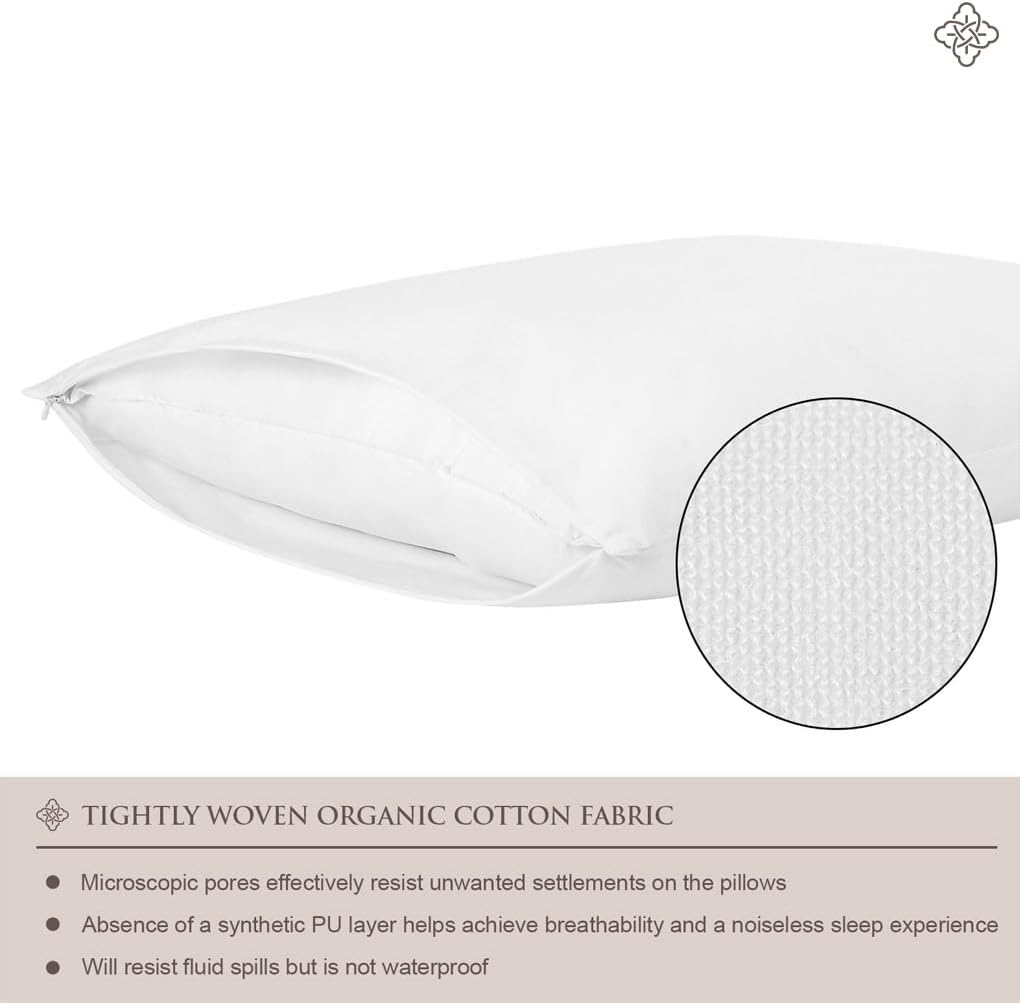 Bioweaves 100% Organic Cotton Breathable Body Pillow Protector GOTS Certified with Zipped Closure – 21" x 54", 1-Pack