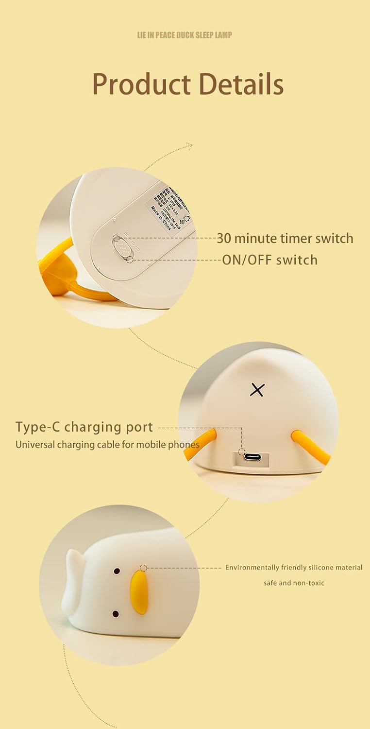 Atsuinightlight ATSUI Duck Night Light, LED Squishy Novelty Animal Night Lamp, Food Grade Silicone, 3 Level Dimmable Rechargeable Nursery N…