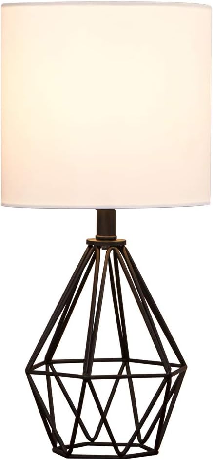 Black Bedside Table Lamp, Small Nightstand Lamp for Bedroom, Modern Desk Lamp with TC Fabric Shade Geometric Metal Base for Living Room…