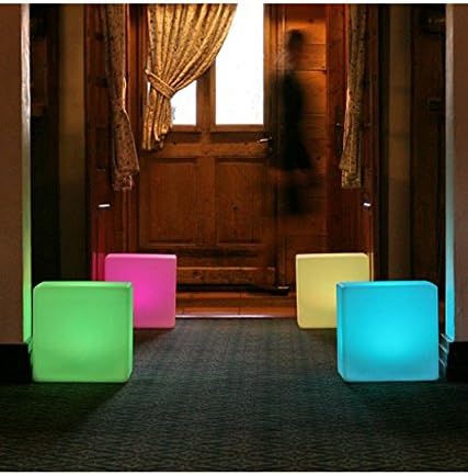 Mr.Go 14-Inch Color Changing LED Cube Light Stool, Glow Cube Seat for Kids, Modern LED Light Side Table, 16 RGB Colors Mood Lighting…