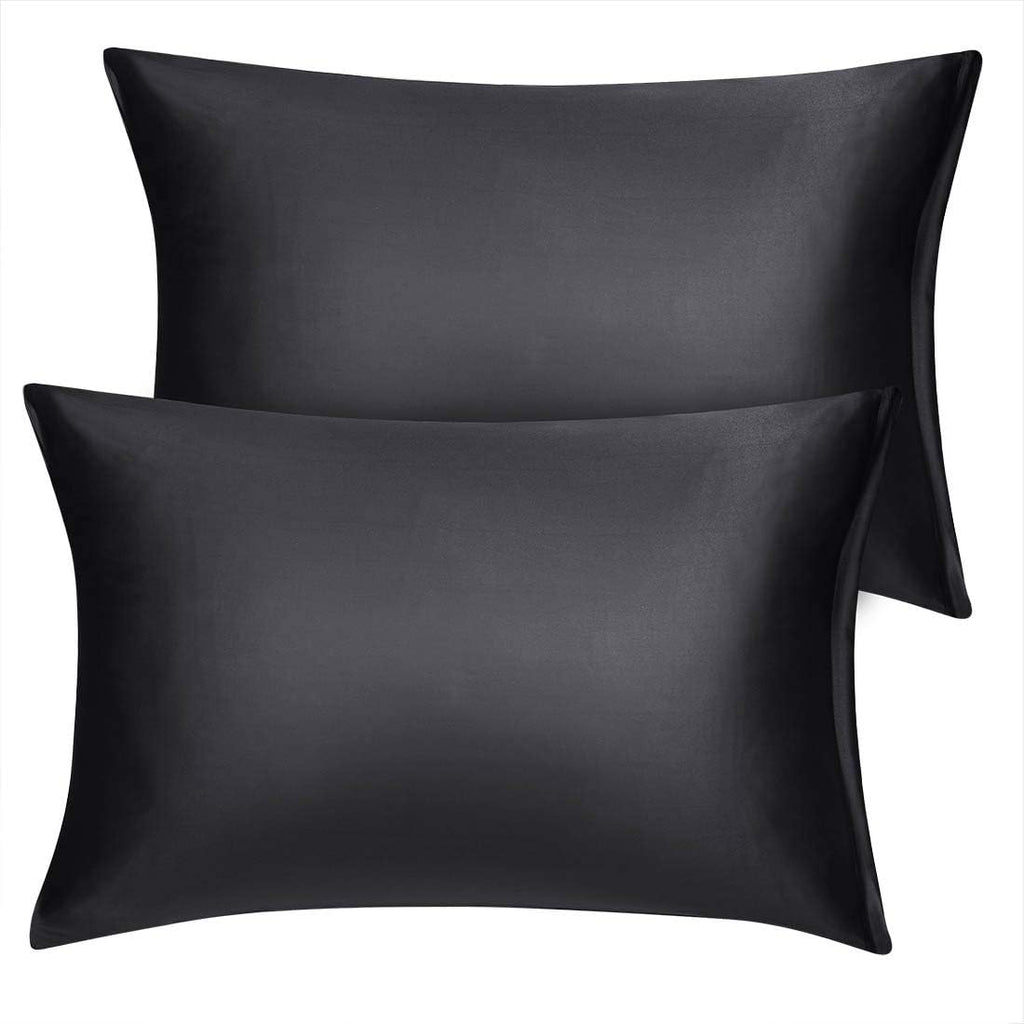 uxcell Queen Satin Pillowcase with Zipper, Super Soft and Luxury, Silky Pillow Cases Covers Set of 2, 21"x31", Black