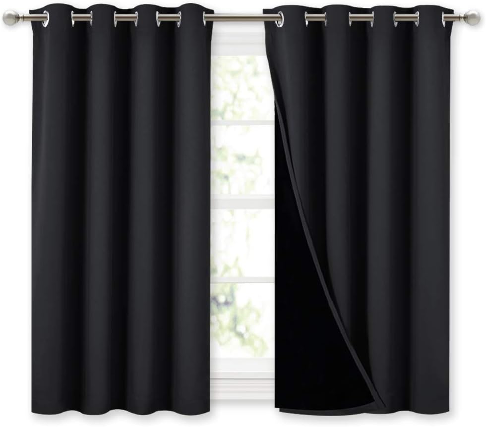 Nicetown 100% Blackout Curtains 45 inches Length, 2 Thick Layers Completely Blackout Window Treatment Thermal Insulated Lined Drapes for Ba…
