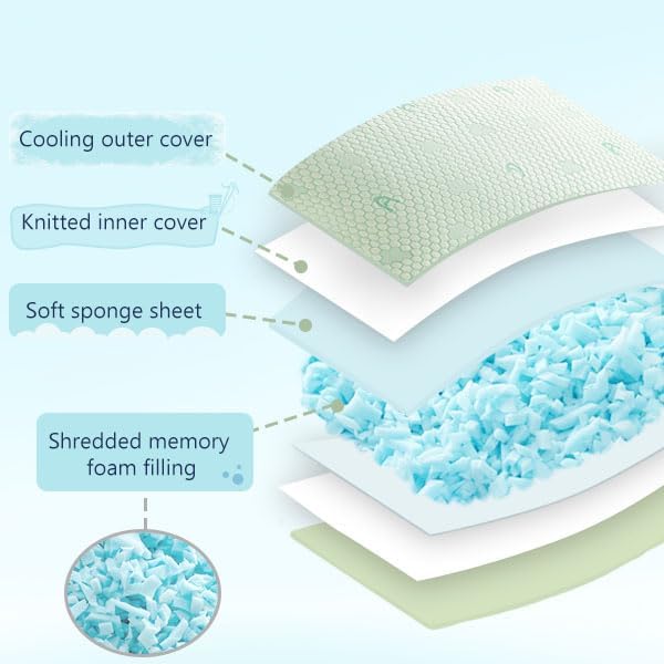 Accuratex Cooling Memory Foam Pillows for Sleeping Standard Size Set of 2, Adjustable Fluffy Pillows with Removable Cover, Cool Bed Pillow…