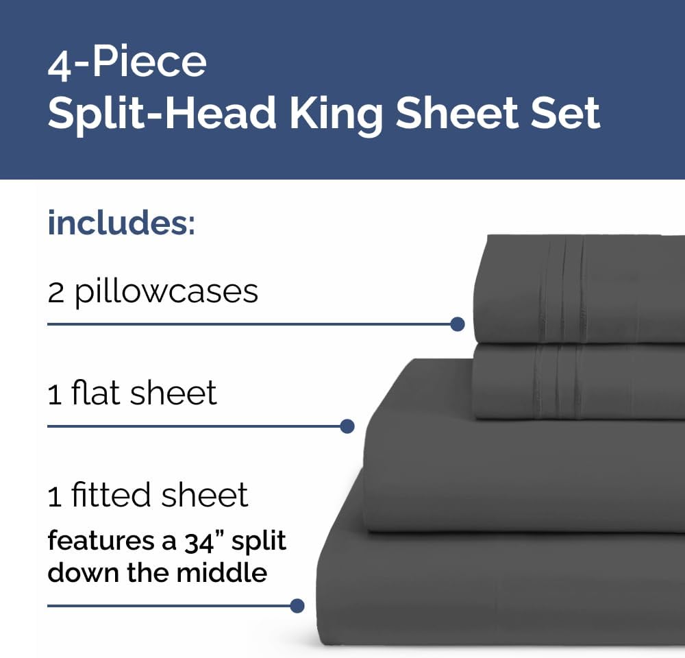 Flex Top Split Head King 4 Piece Sheet Set - Soft, Breathable & Cooling Bed Sheets Set - Hotel Luxury Bedding for Women & Men with Deep…