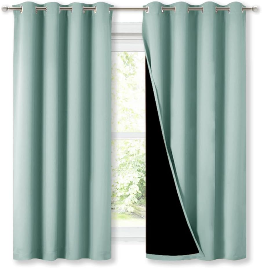 Nicetown Aqua Blue 100% Blackout Lined Curtains, 2 Thick Layers Completely Blackout Window Treatment Thermal Insulated Drapes for Kitchen/B…