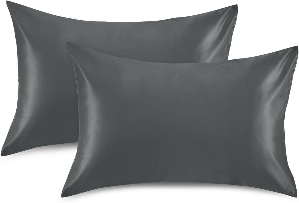 Gray Color Pillow Covers Silk Pillowcase for Hair and Skin Soft Smooth Cooling Satin Pillowcase Queen Size Pillow Case for Hot Sleepers…