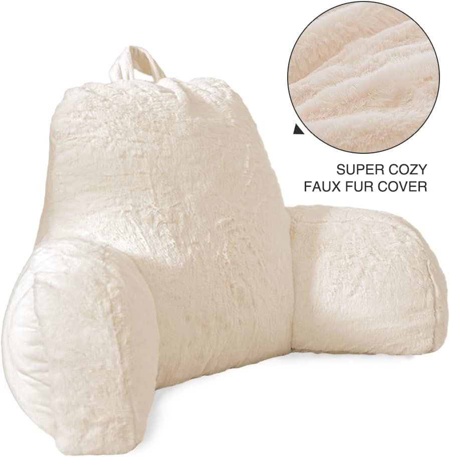 Btargot Extra Large Reading Pillow Bed Wedge Large Adult Backrest Lounge Cushion with Arms | Back Support for Sitting Up in Bed White 19.7…