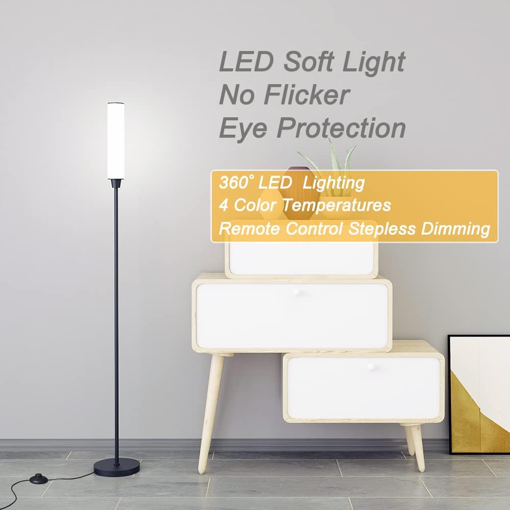 Nukanu Floor Lamp with Remote Control, Bright Floor Lamps for Living Room/Bedroom/Office, Stepless Adjustable 3000K-6000K Colors and…
