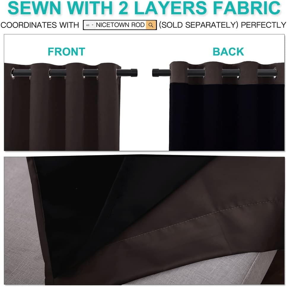 Nicetown 100% Blackout Window Curtain Panels, Full Light Blocking Drapes with Black Liner for Nursery, 72 inches Drop Thermal Bedroom Drape…