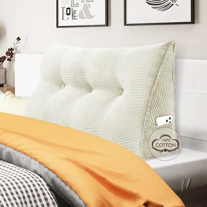 Wowmax 100% Cotton Corduroy Headboard Pillow – Twin Size Back Support Reading Wedge for Bed & Daybed, Plush Handmade Bolster Cushion with R…