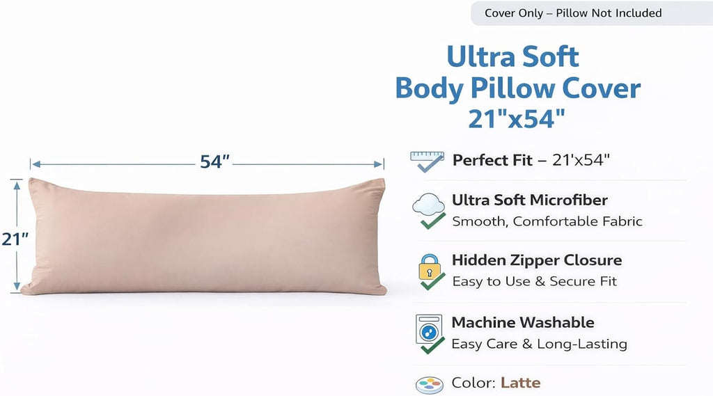 EVOLIVE Body Pillow Cover 21"x54", Ultra Soft Microfiber Pillowcase with Hidden Zipper, Breathable, Machine Washable, for Side Sleepers…
