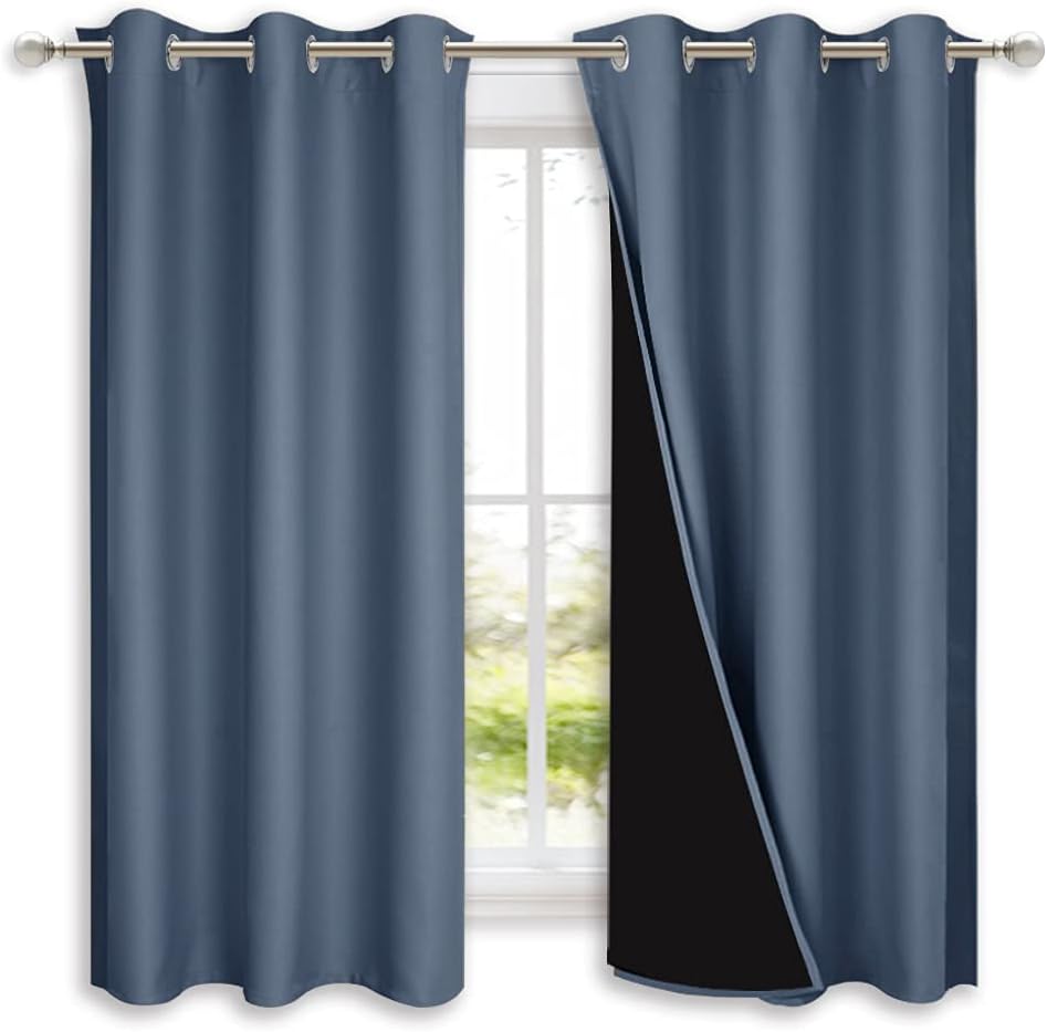 Nicetown 100% Blackout Curtains with Black Liners, Home Decor Thermal Insulated Full Blackout 2-Layer Lined Drapes, Energy Efficiency Windo…