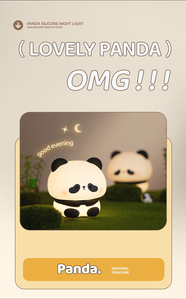 Atsuinightlight ATSUI Cute Panda Night Light, LED Squishy Novelty Animal Night Lamp, Food Grade Silicone, 3 Level Dimmable Rechargeable Nur…
