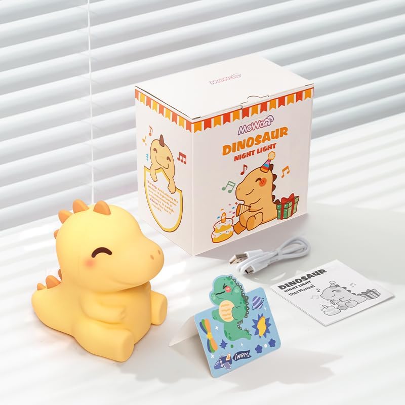 Mewaii Huggwaii Squishy Dinosaur Night Light for Kids, 4 White Noise Dimmable Silicone Kids Night Light, Long Battery Life Rechargeable Din…