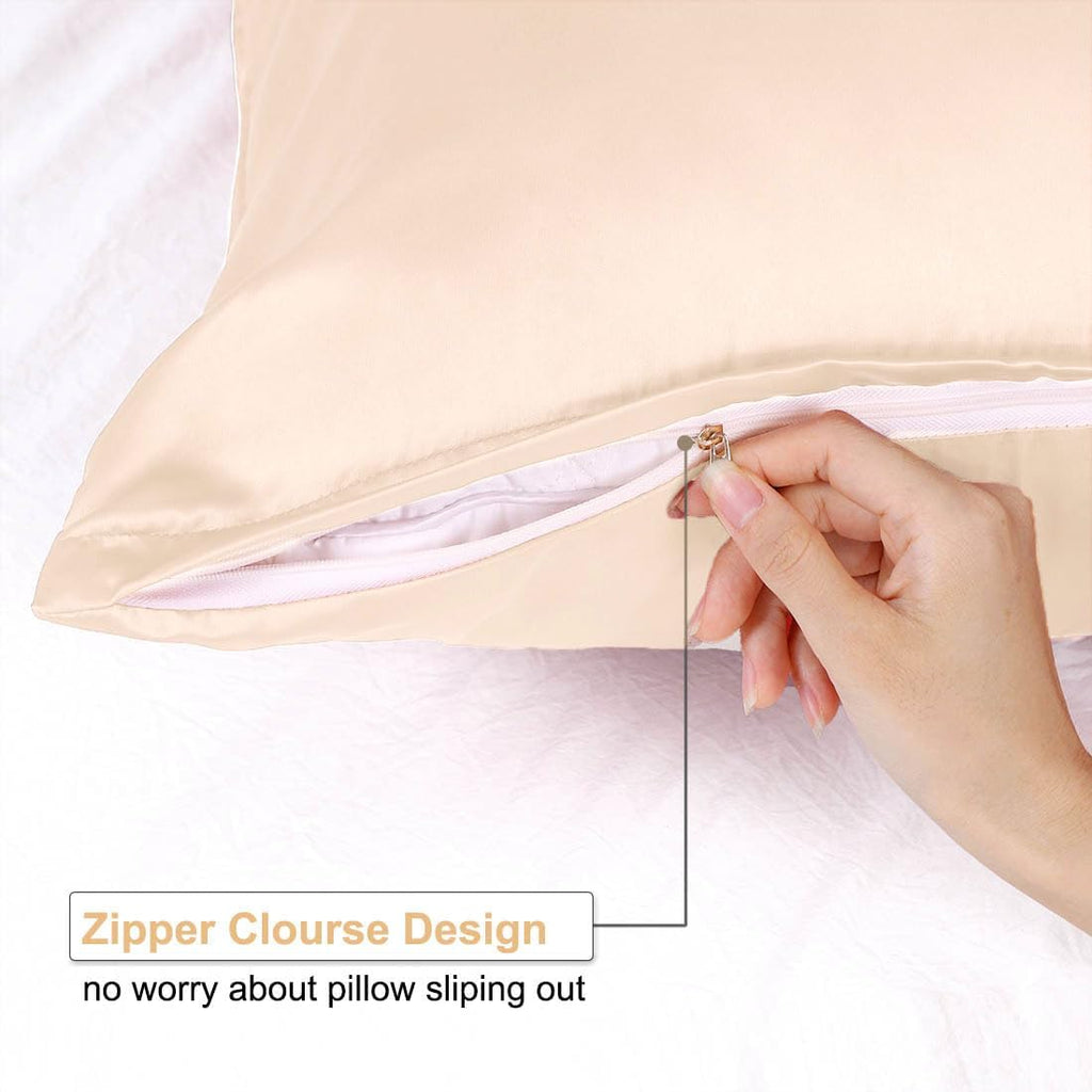 uxcell King Satin Pillowcase with Zipper, Super Soft and Luxury, Silky Pillow Cases Covers Set of 2, 21"x37", Caramel