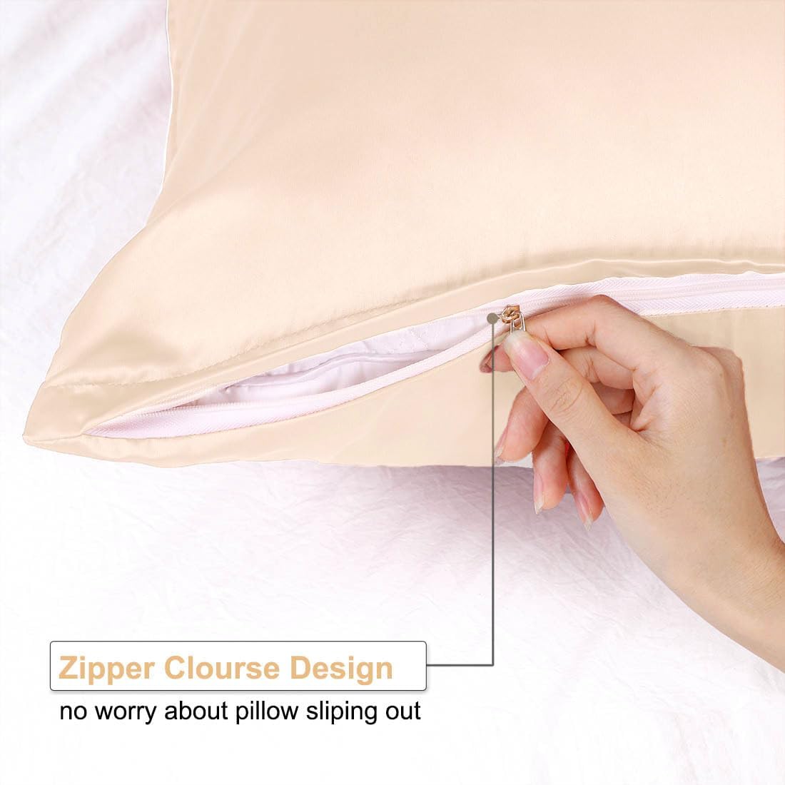 uxcell King Satin Pillowcase with Zipper, Super Soft and Luxury, Silky Pillow Cases Covers Set of 2, 21"x37", Caramel