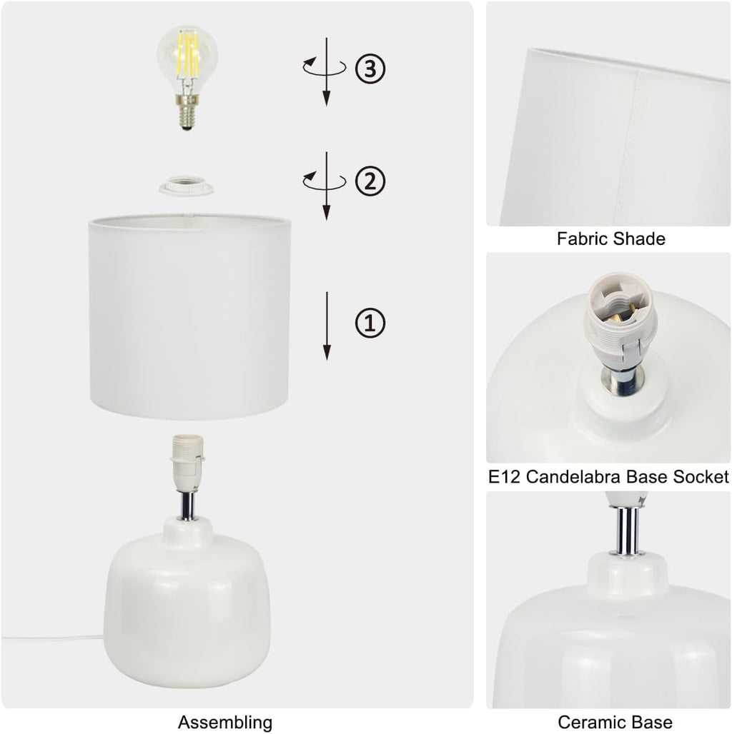 Oslo Small Ceramic Table Lamp for Living Room and Bedroom, Modern Kids Night Table Lamp, Φ7.09×H13.39IN, Bulb Excluded, Off White