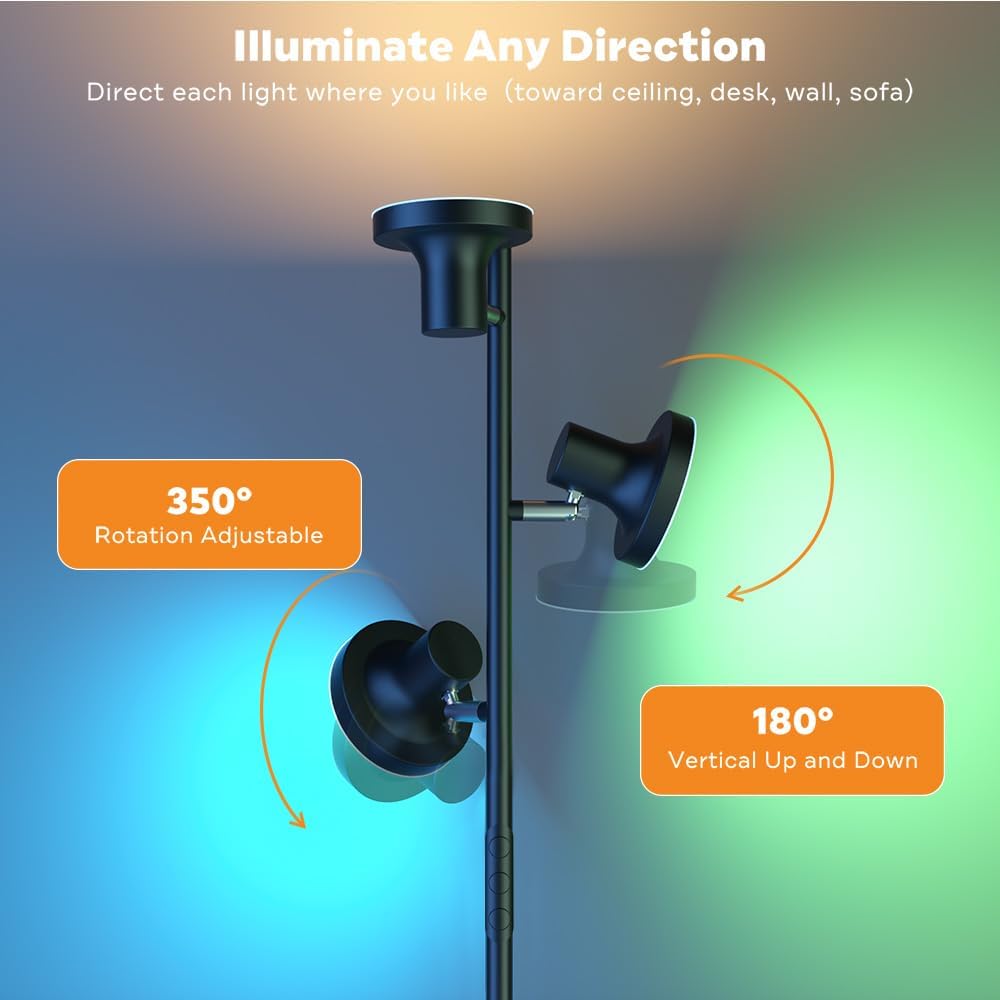 SIBRILLE RGB Floor Lamp, 36W Bright LED Standing Lamp with 3 Swivel Lights, Color Changing Tree Tall Lamp with Remote, Stepless Dimmable…