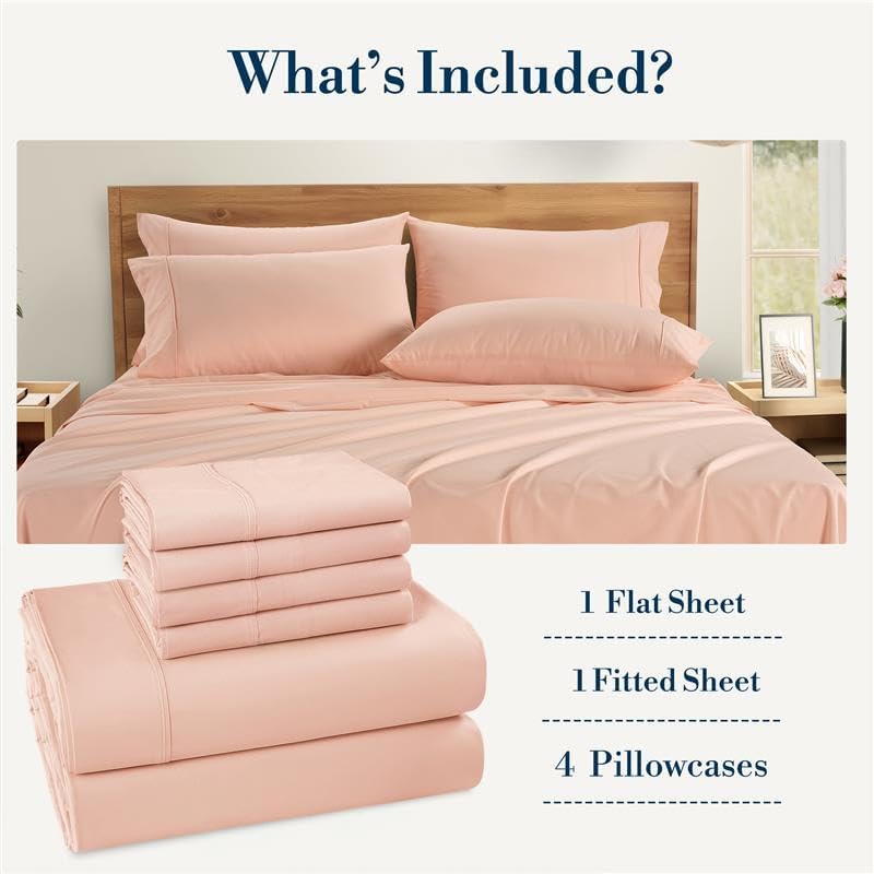 Casa Platino 100% Cotton Cal King Size Sheets Set – 6 Piece Crisp Percale Cal King Size Cooling Sheets, Lightweight for Summer, with 15"…