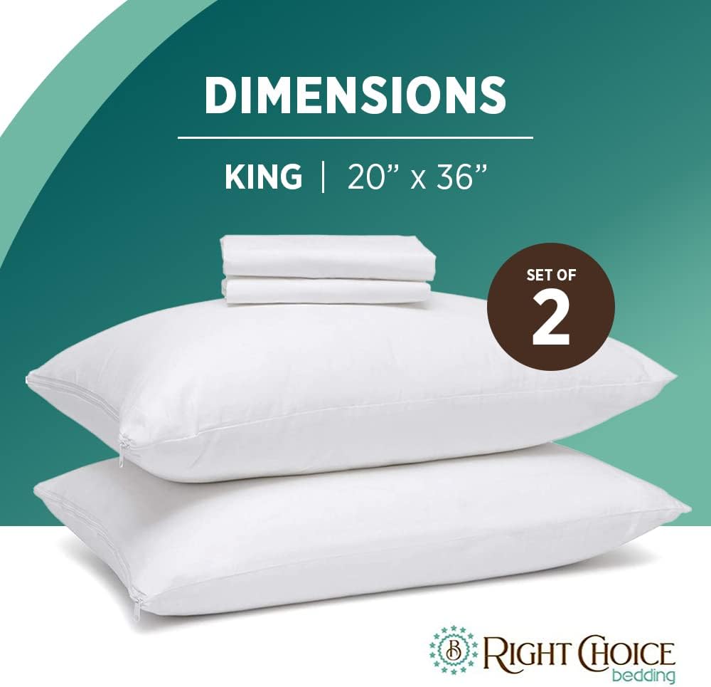Right Choice Bedding Cotton Pillow Protectors with Zipper. Zip Up Pillowcase King Size 20x36 (Set of 2) Cotton White