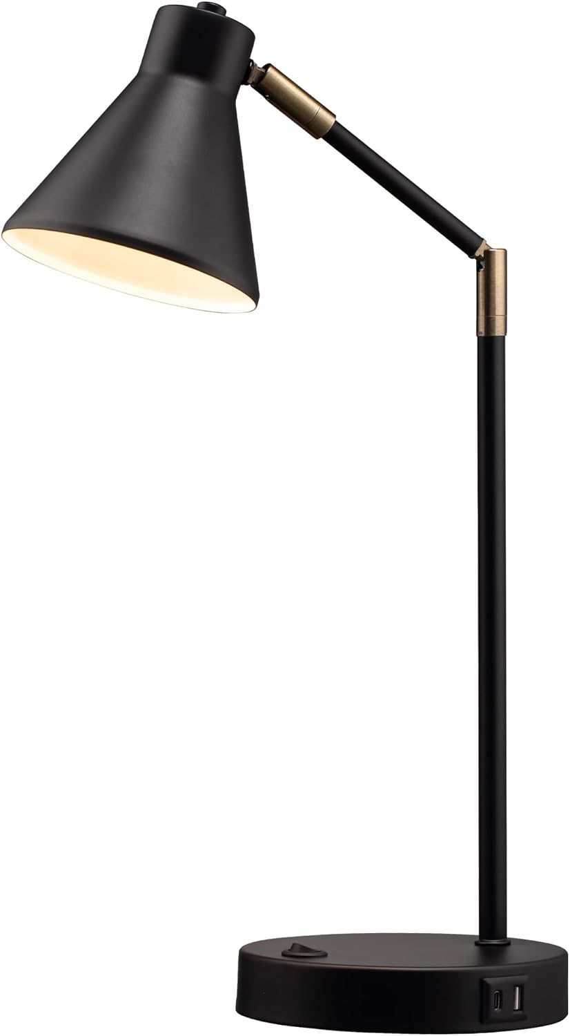 O'Bright Astrum - LED Desk Lamp with Dual USB Charging Ports, 100% Metal, 270 Degree Swivel Arms, Soft White Light (3000K), Bedside &…