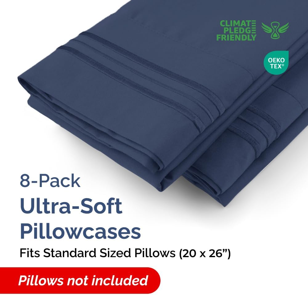 Standard Pillow Cases Set of 8 - Ultra Soft Hotel Quality Pillowcase Covers - Comfy, Cozy & Wrinkle Free - Shrink, Stain & Fade Resistant…