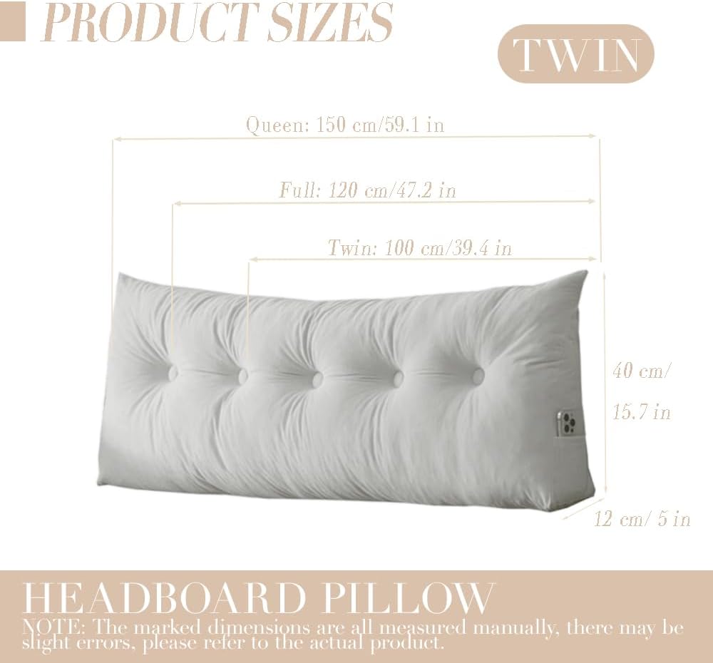 Dorm Headboard Pillows Twin XL Wedge Headboard Pillow Long Backrest Positioning Support for Daybed Reading Backrest Pillow with Side…