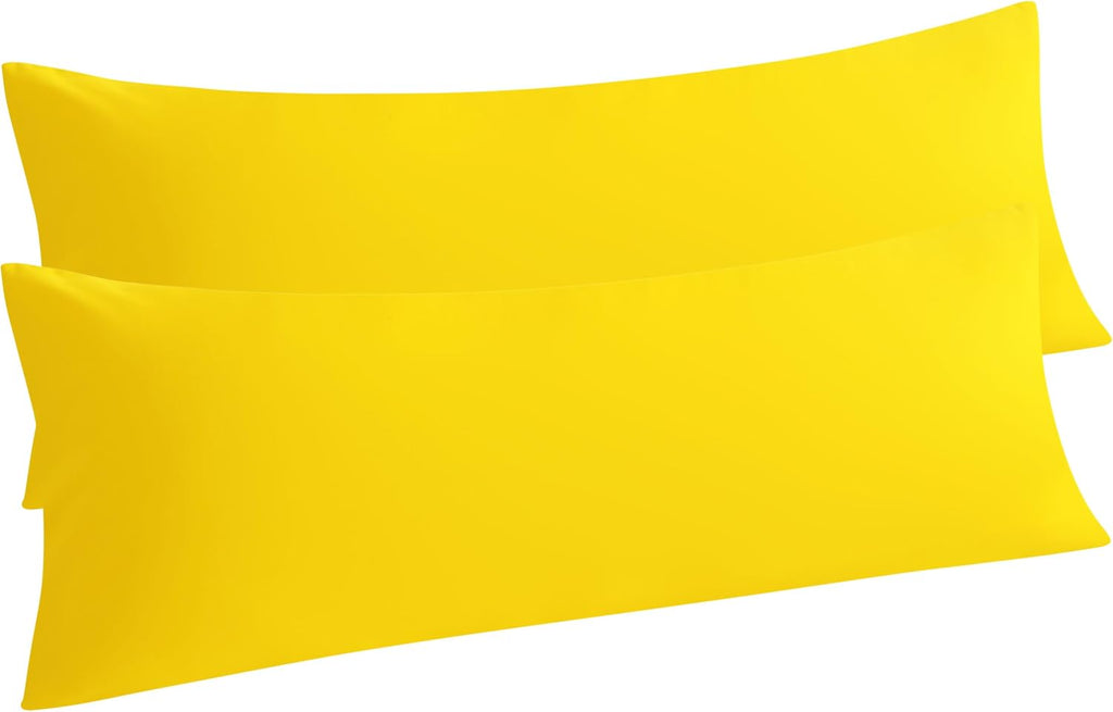 Ntbay Body Pillow Cases Set, 2 Pack Brushed Microfiber 20x54 Inches, Soft, Wrinkle, Fade, Stain Resistant Yellow Pillow Cases with Envelope…