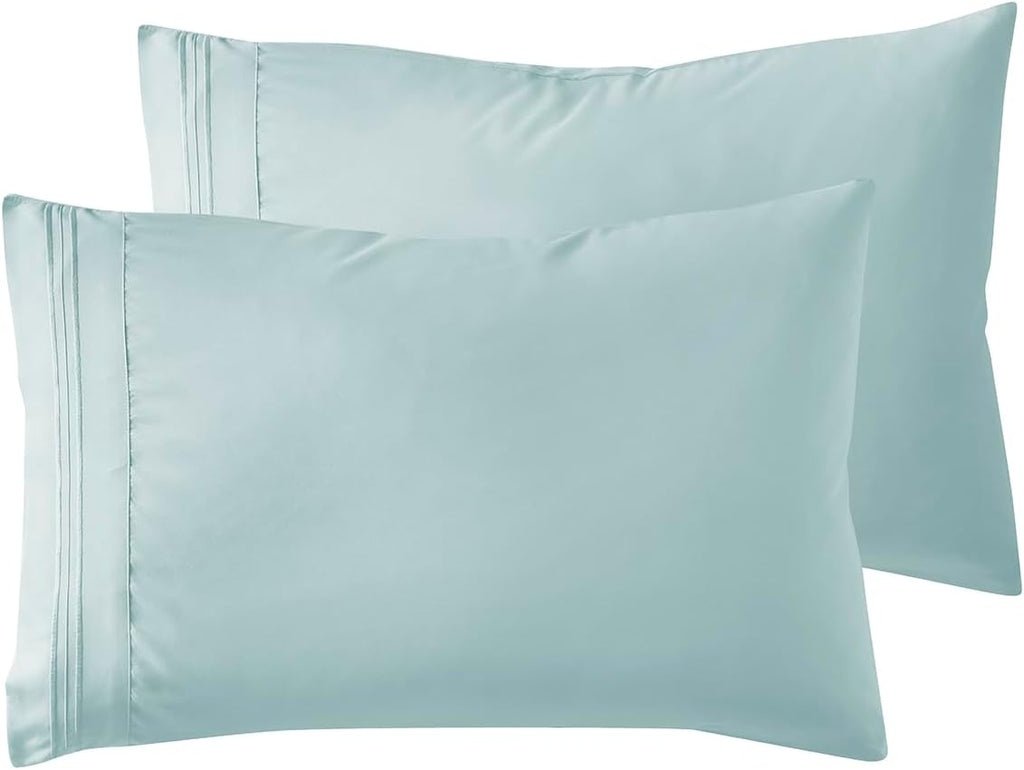 Nestl Light Blue Pillow Cases - Soft Queen Size Set of 2, 1800 Microfiber, Envelope Closure, 20x30 Inches cotton Blue