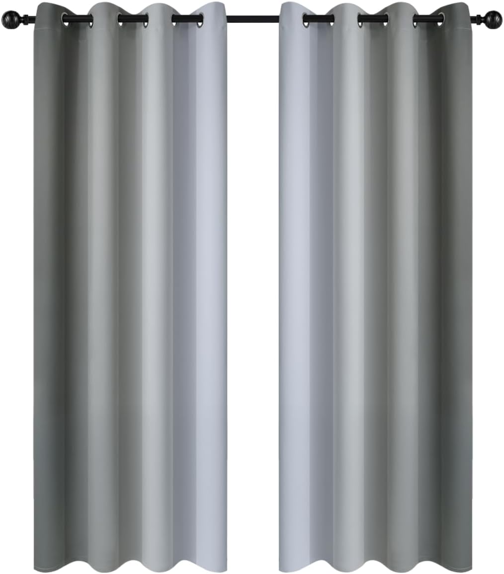 Yakamok Gray and Greyish White Thermal Insulated Grommet Light Blocking Window Drapes, Room Darkening Gradient Color Ombre Curtains for Bedr…