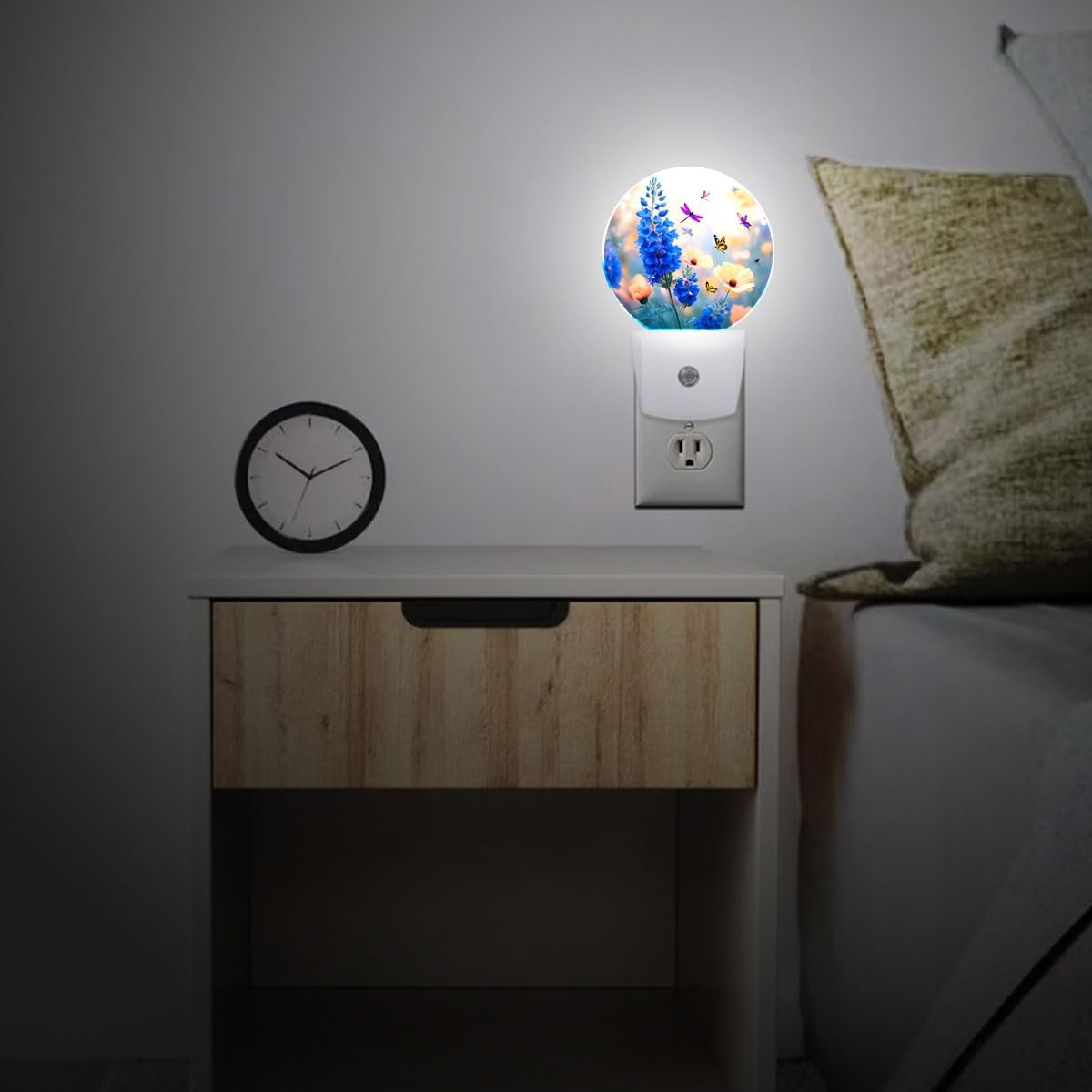 Blue Flower Butterfly Dragonfly Night Light Plug-in Sleep Lamp Led Dusk to Dawn Night Light for Bedroom