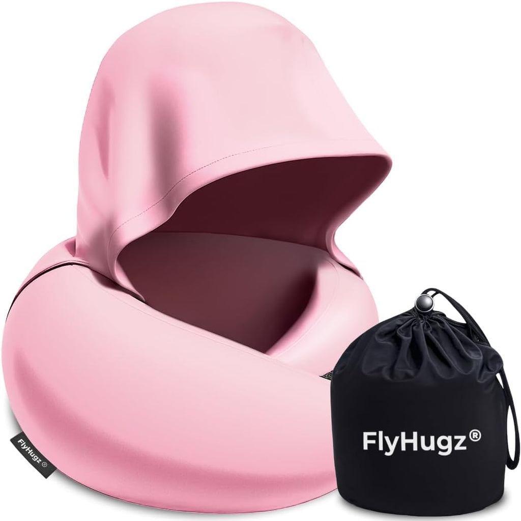 FlyHugz® 2.0 Hooded Travel Pillow – 2026 Original Release – Memory Foam Neck Pillow with Adjustable Hood & Premium Elastic Washable Cover…