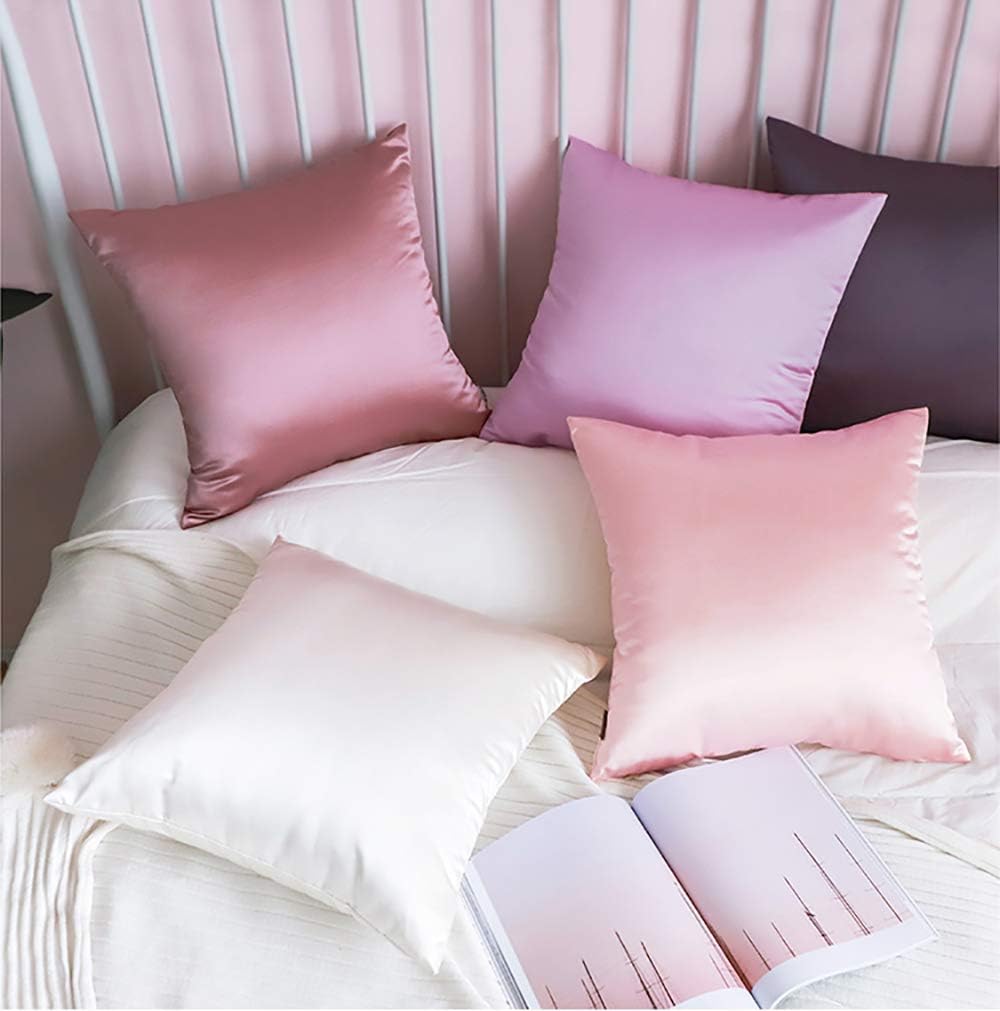Faylapa 4 Pack Satin Throw Pillow Cases, Light Purple Heavy Silk Satin Decorative Pillow Covers Solid Dyed Soft Pillow Cover Home…
