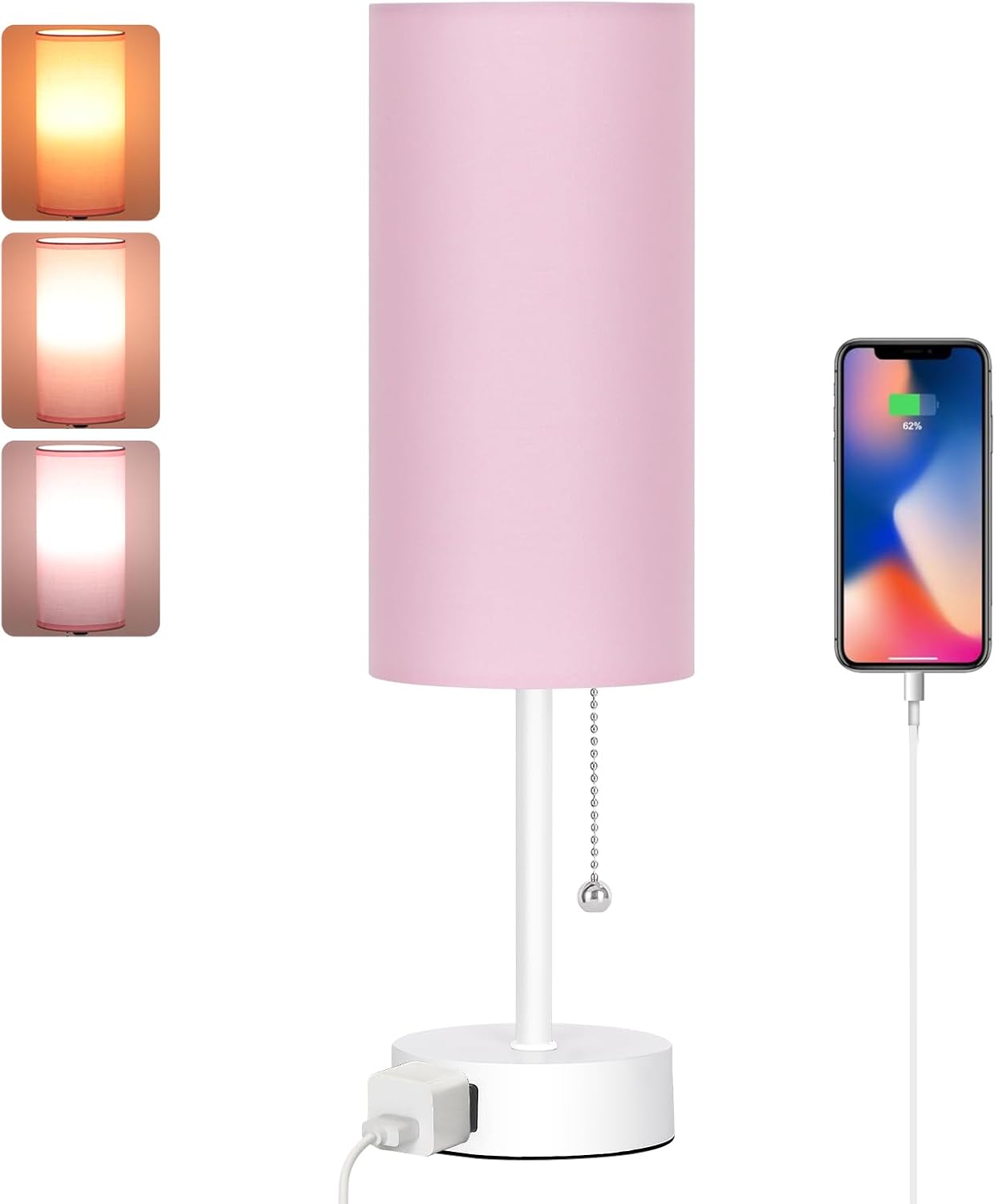 Dott Arts Table Lamp for Bedroom, 3-Color Bedside Lamps with Pull Chain, Bedroom Table Lamps for Nightstand, AC Outlet Small Lamp for…