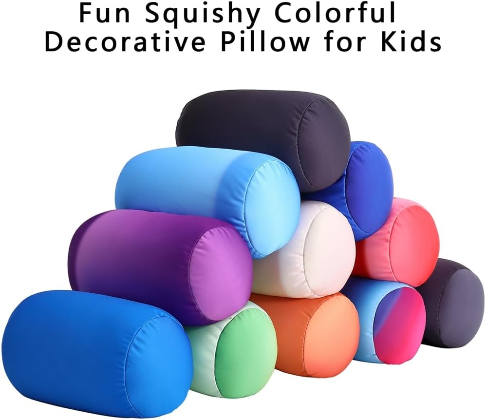 Squish Bean Bed Microbead Pillow Bolster Tube Body Pillow Smooth Cool Touch Fabric Neck & Back Support Throw Travel Pillow Fun Colors…