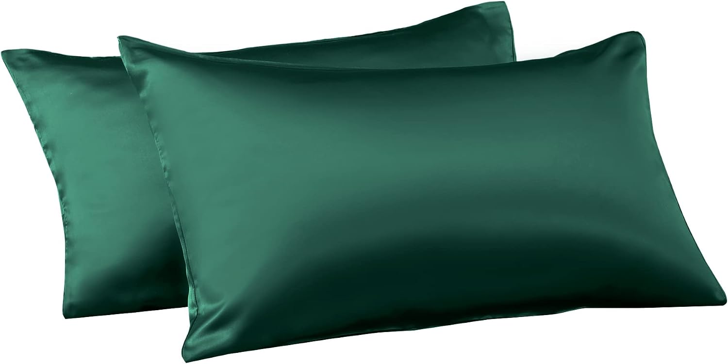 Homiest Blackish Green Satin Pillowcase for Hair and Skin, Standard Size Pillow Covers Luxury & Ultra Soft Pillow Cases Set of 2, Cooling…