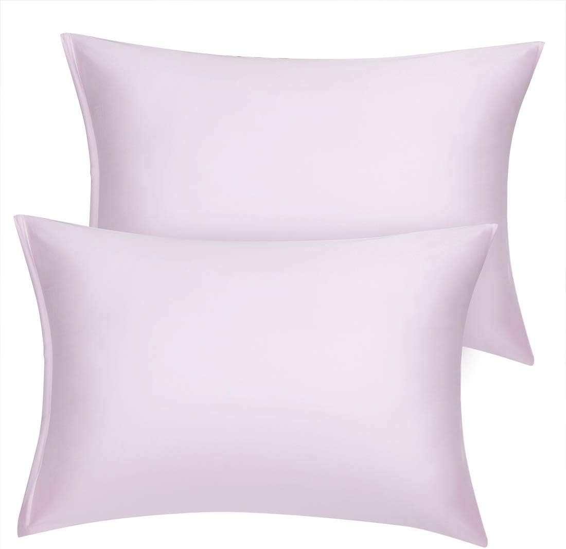uxcell Standard Satin Pillowcase with Zipper, Super Soft and Luxury, Silky Pillow Cases Covers Set of 2, 21"x27", Lavender Gray