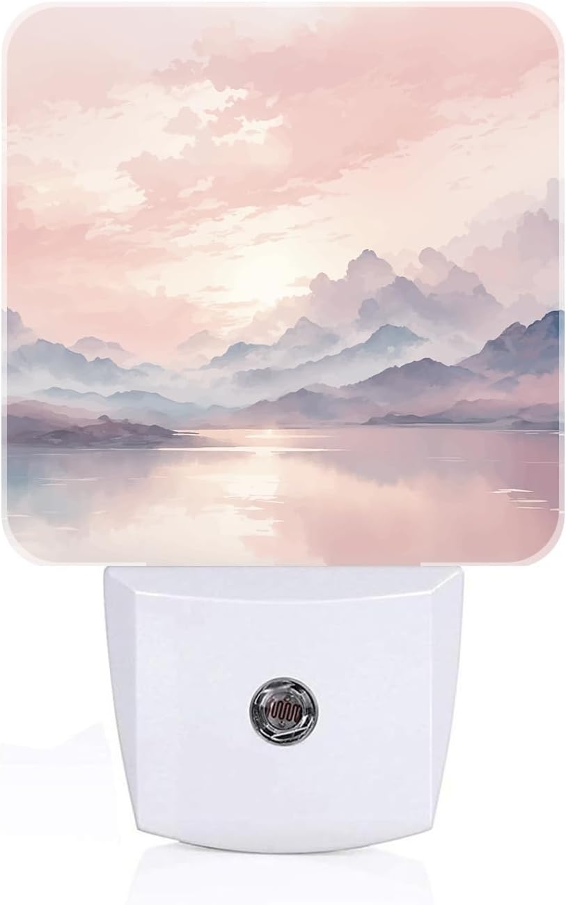 Mountain and River Night Light, Plug Into Wall with Dusk to Dawn Light Sensors, Warm Nightlights for Bedroom, Bathroom, Hallway, Kitchen…