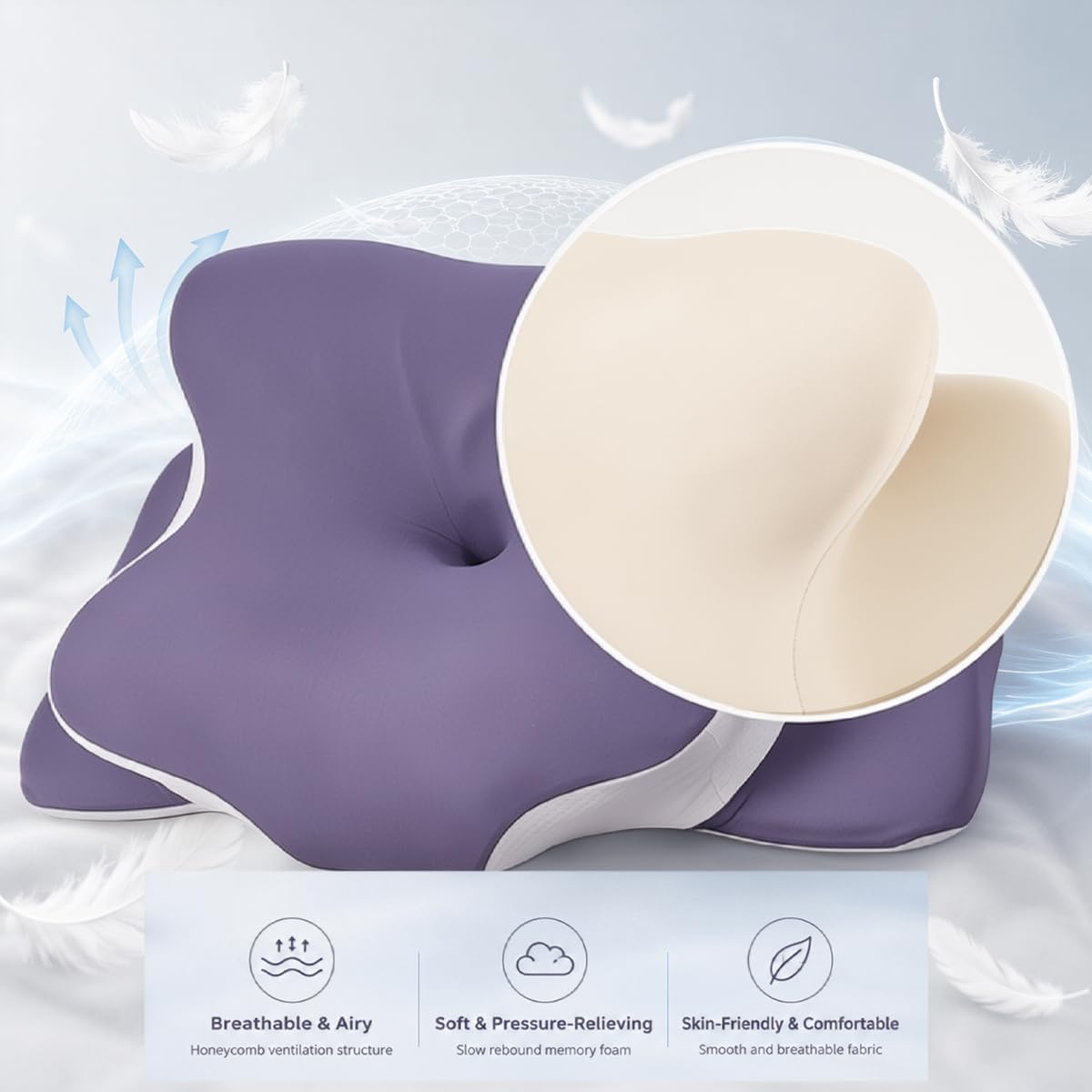WKEFF Cervical Pillow for Neck, Hollow Design Odorless Memory Foam Pillows with Cooling Case, Adjustable Orthopedic Bed Pillow for…