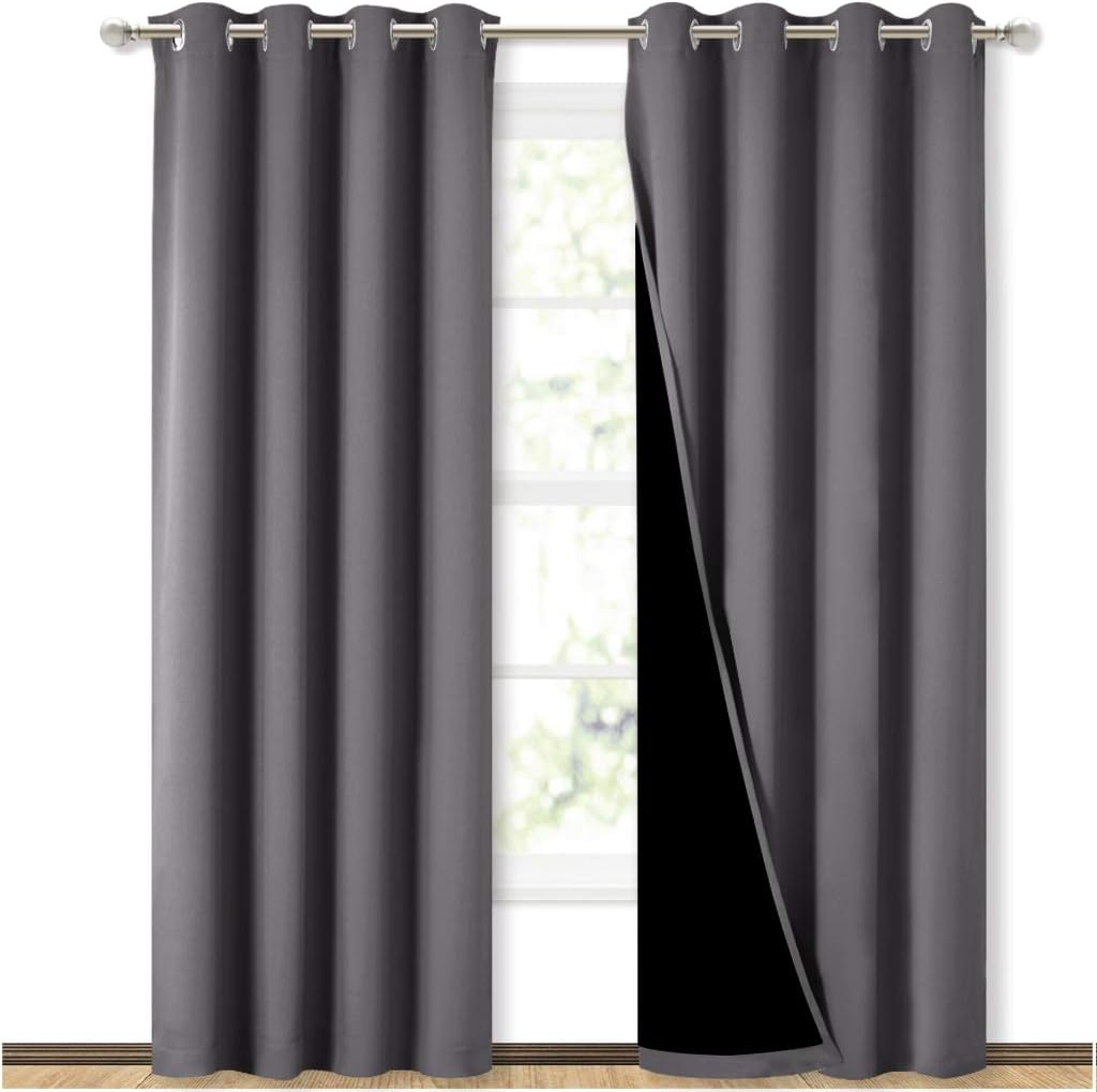 Nicetown Grey Full Shade Curtain Panels, Pair of Energy Smart & Noise Blocking Out Blackout Drapes for Dining Room Window, Thermal Insulate…