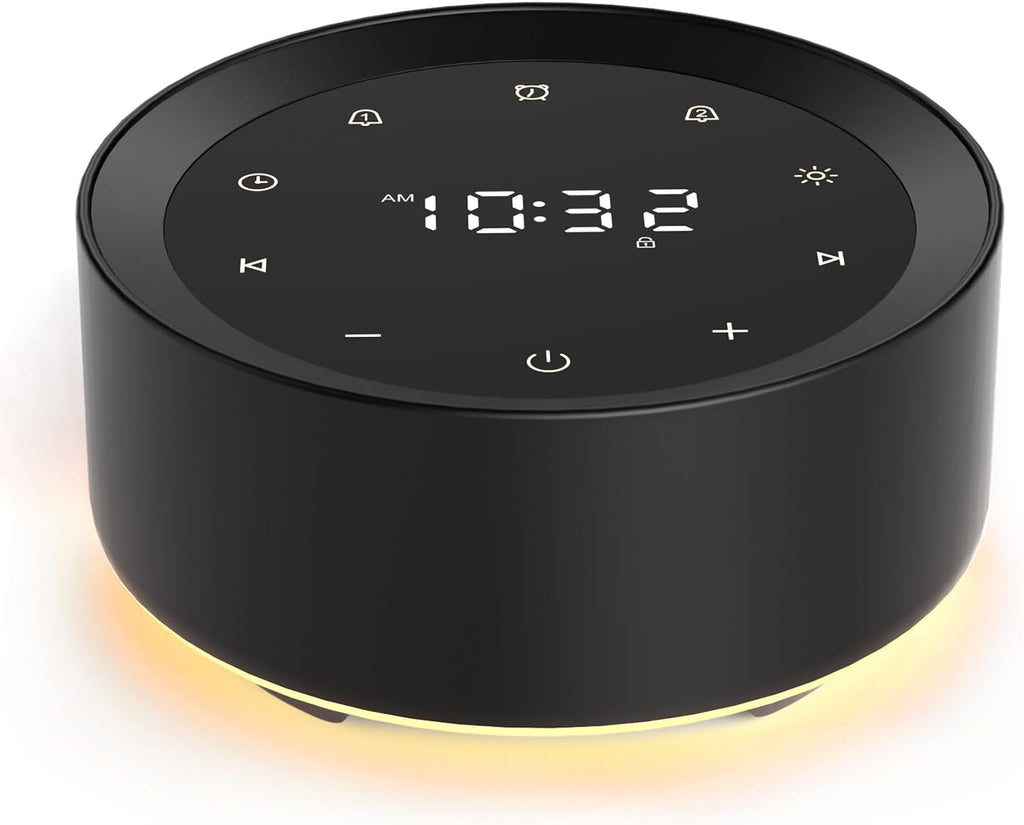 White Noise Machine with Alarm Clock & Night Light for Babies and Adults, 20 Soothing Sounds, Glare-Free Upward Display, Touch Control…