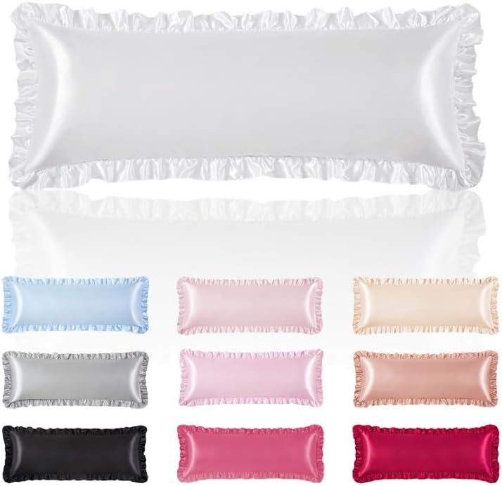 HommxJF White Satin Pillowcases Body Pillow for Hair and Skin, White Body Pillow Silk Pillowcase with Envelope Closure Princess Room Decorat…