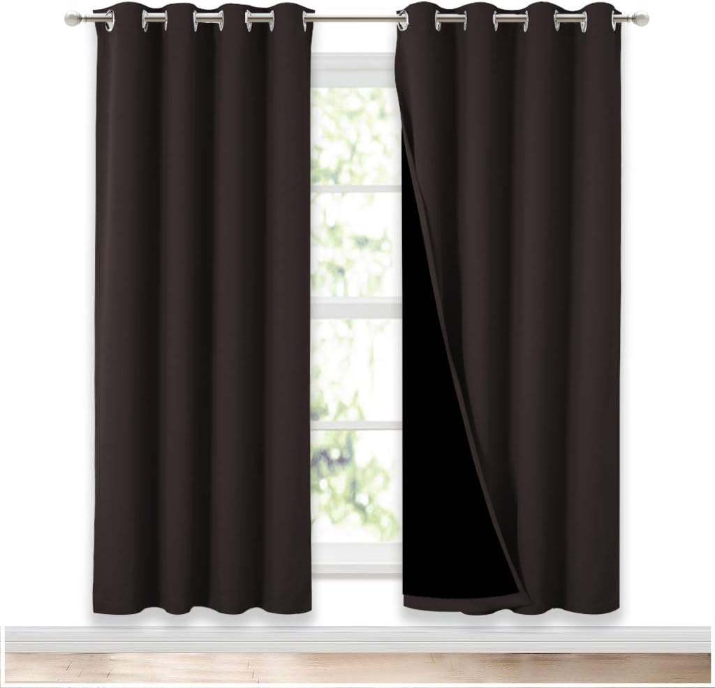 Nicetown 100% Blackout Window Curtain Panels, Full Light Blocking Drapes with Black Liner for Nursery, 72 inches Drop Thermal Bedroom Drape…