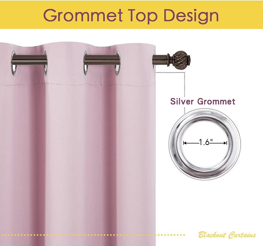NICETOWN Blackout Draperies Curtains for Girls Room, Nursery Essential Thermal Insulated Grommet Top Blackout Panels (Baby Pink=Lavender…