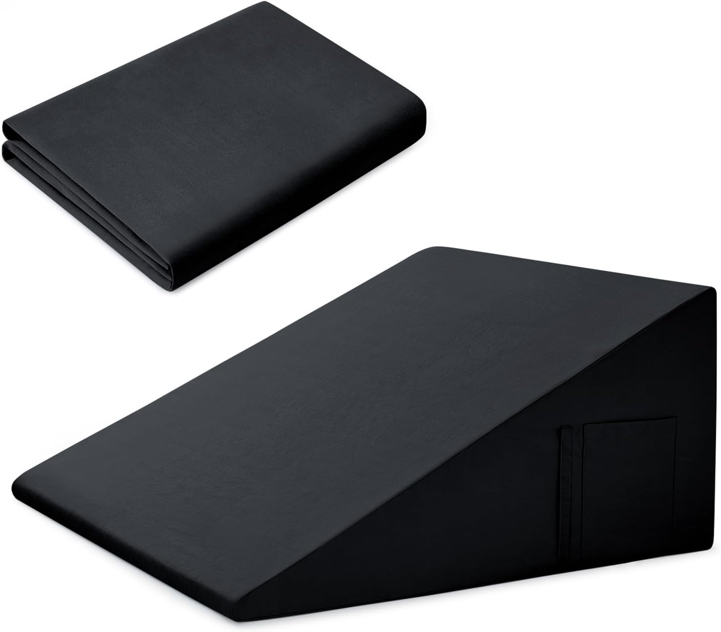 Cotton Wedge Pillow Cover for 24" x 24" x 7.5" Wedge Bed Pillow, Zippered Wedge Pillow Case Protector with Side Pocket, Black (Pillow Not…