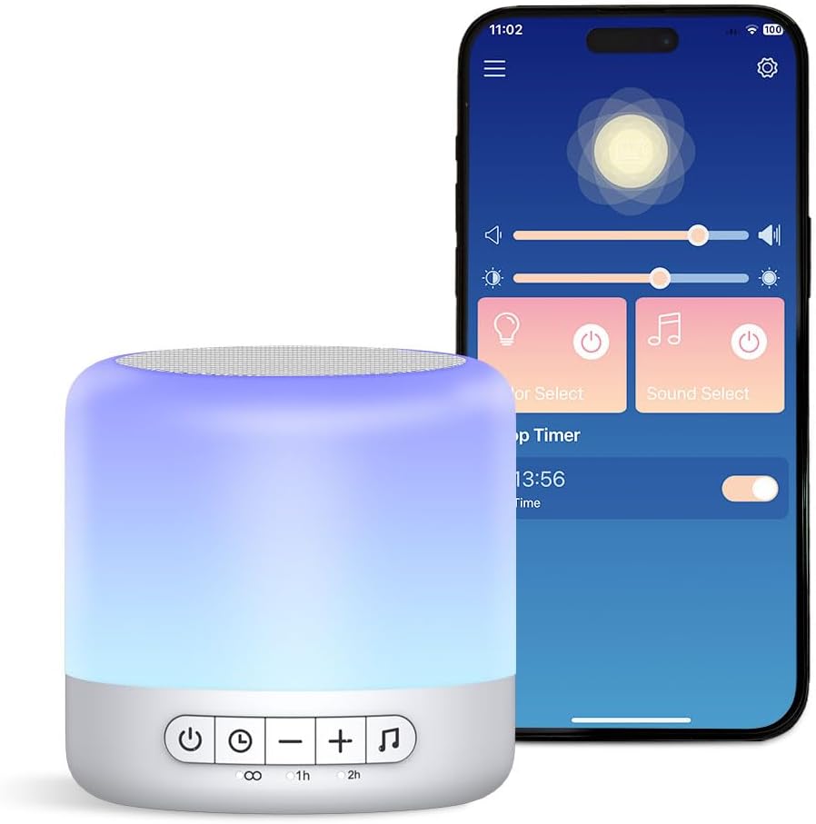 Easysleep Optical Lamps Sound Machine Baby White Noise Machine for Sleeping with 30 Soothing Sounds 12 Night Light, Timers, App Remote…