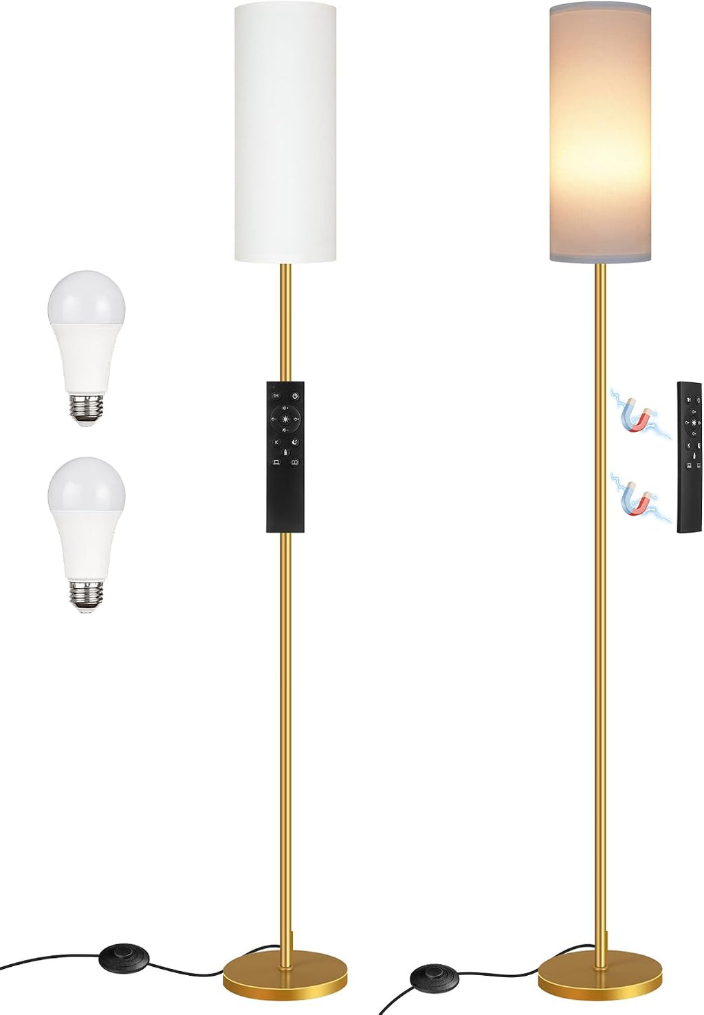 Set of 2 Dimmable Floor Lamps for Living Room with 2 Remotes and Foot Switch, 64.4”Modern Standing Lamp, Corner Lamp for Bedroom, Bulb…
