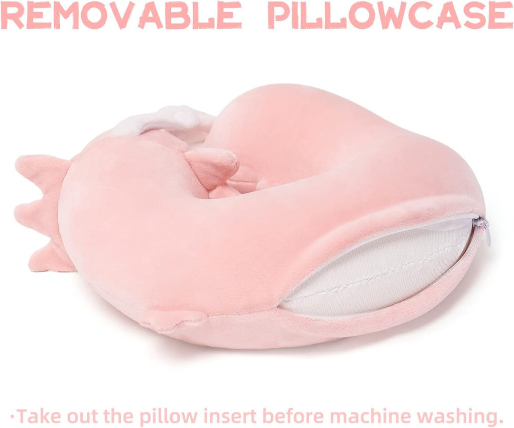 NiuniuDaddy Niuniu Daddy Axolotl Kids Travel Pillow Road Trip Essentials for 9-12 Years Old - Soft Memory Foam Kids Neck Pillow for Airplan…