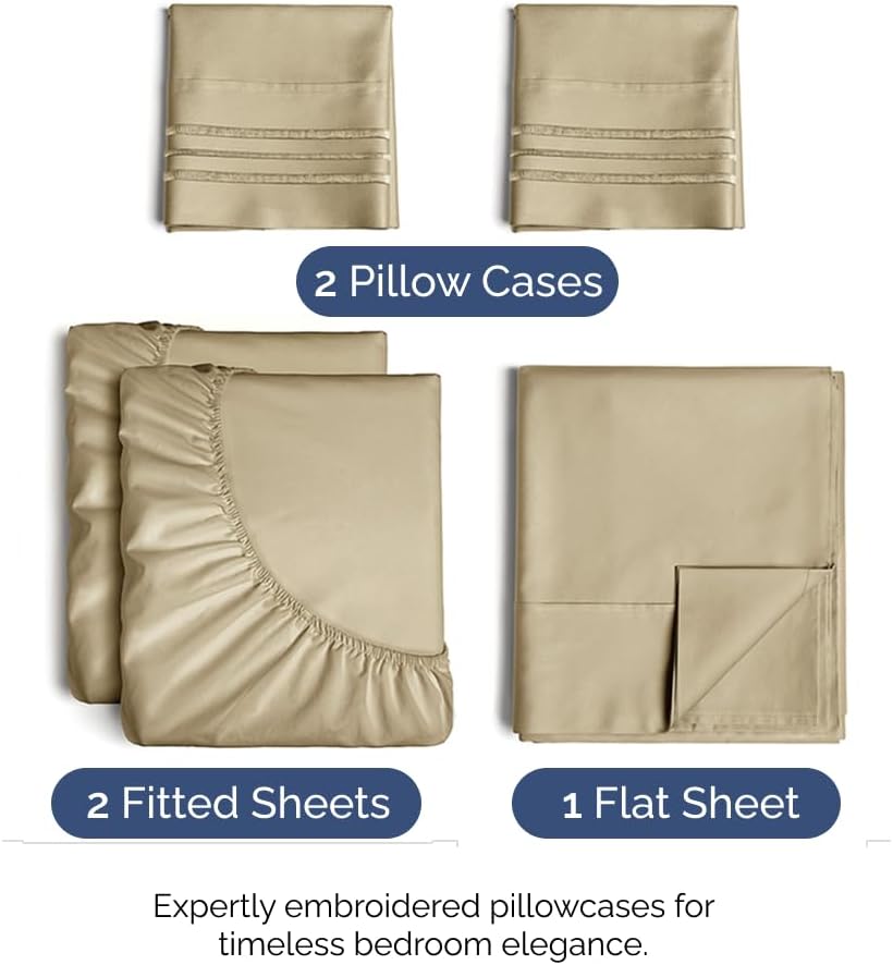 Split King Size 5 Piece Sheet Set - Comfy Breathable & Cooling Sheets - Hotel Luxury Bed Sheets for Women & Men - Deep Pockets, Easy-Fit…